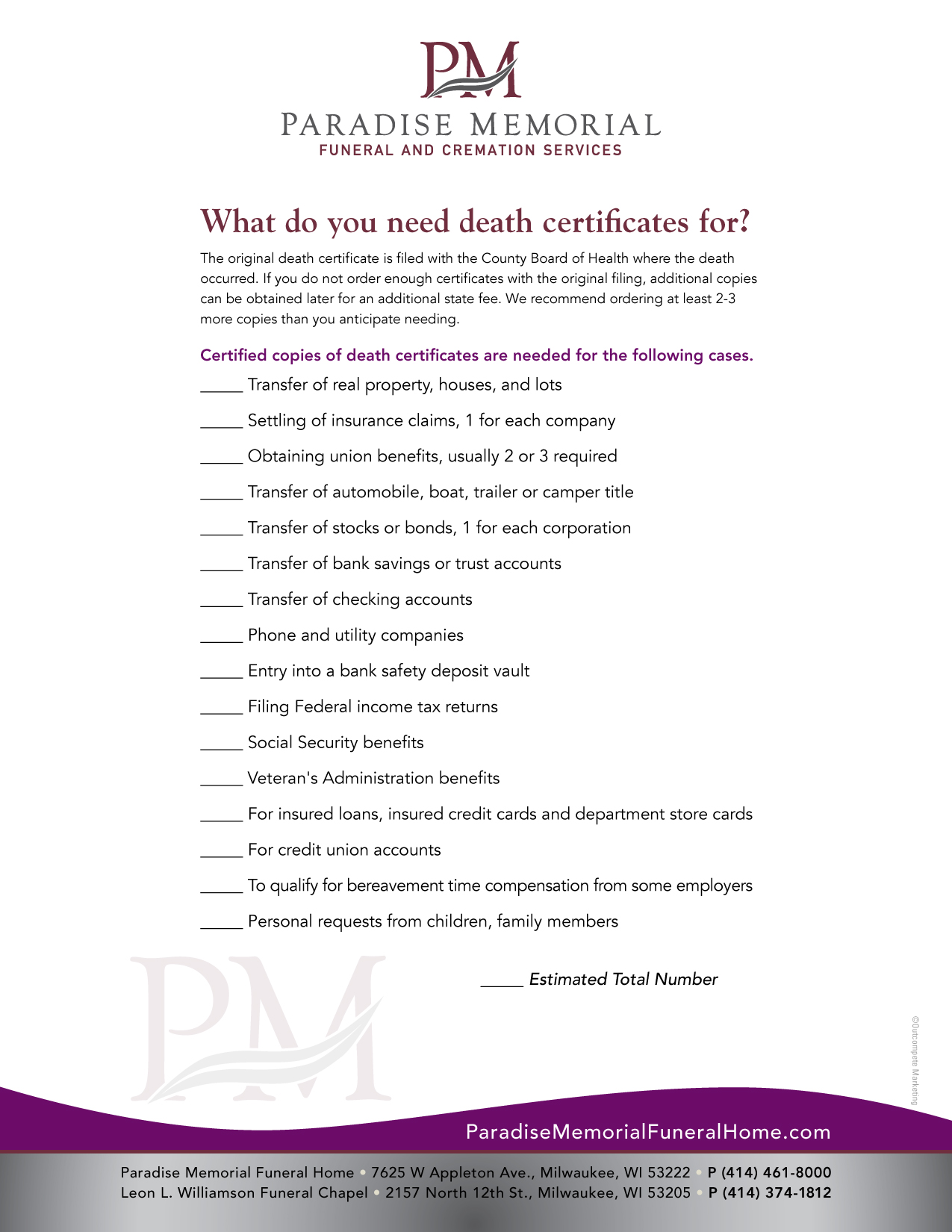 Entities that Need Death Certificates