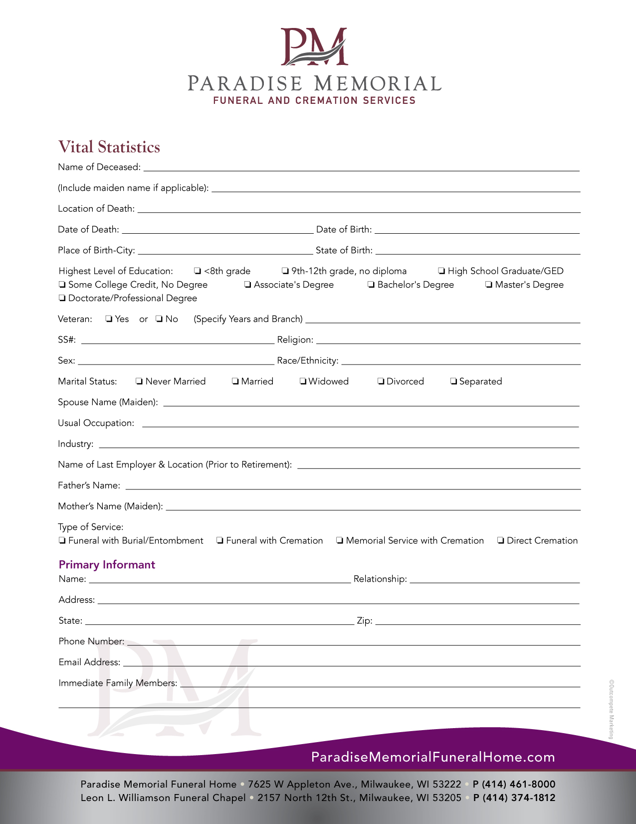 Vital Statistics Form